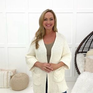 NEW! POL Cardigan Sweater Womens White Chunky Cable Knit Open Front Slouchy M